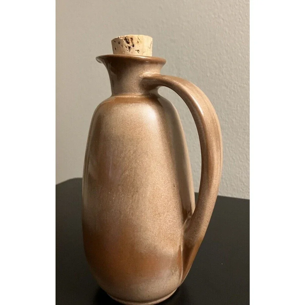Vintage '50s Frankoma Plainsman Pitcher/Jug with Cork #835 Brown Glossy 8